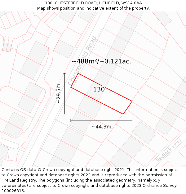 130, CHESTERFIELD ROAD, LICHFIELD, WS14 0AA: Plot and title map