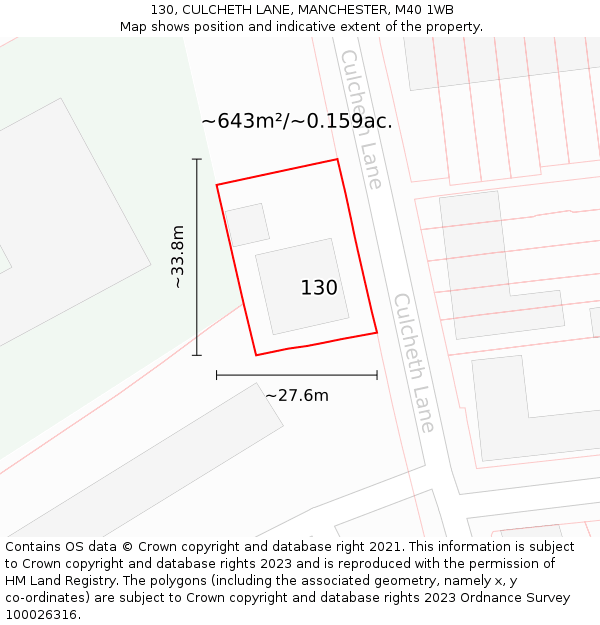 130, CULCHETH LANE, MANCHESTER, M40 1WB: Plot and title map