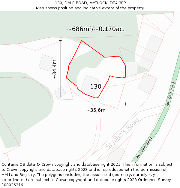 130, DALE ROAD, MATLOCK, DE4 3PP: Plot and title map