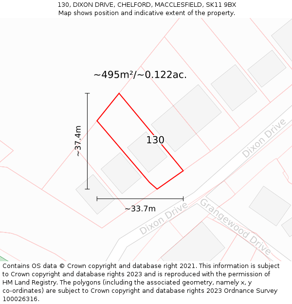 130, DIXON DRIVE, CHELFORD, MACCLESFIELD, SK11 9BX: Plot and title map
