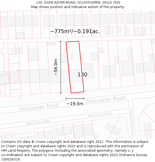 130, DONCASTER ROAD, SCUNTHORPE, DN15 7DN: Plot and title map