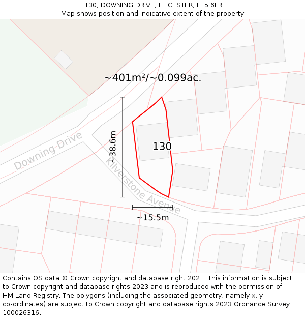 130, DOWNING DRIVE, LEICESTER, LE5 6LR: Plot and title map