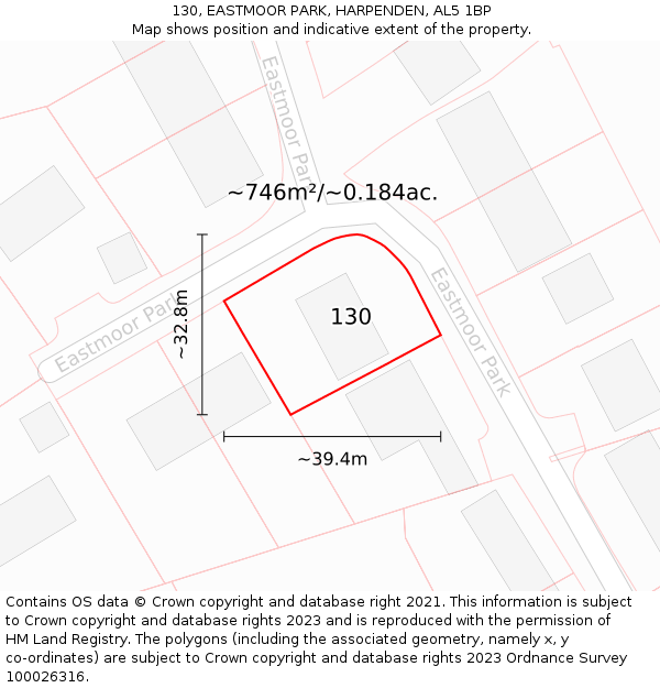 130, EASTMOOR PARK, HARPENDEN, AL5 1BP: Plot and title map