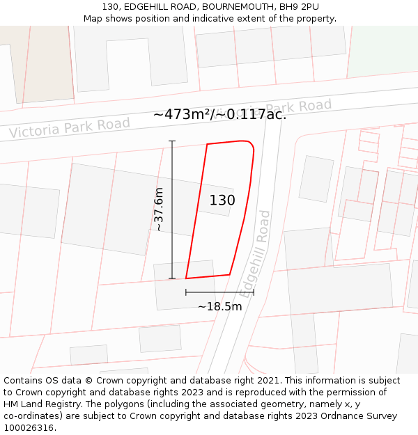 130, EDGEHILL ROAD, BOURNEMOUTH, BH9 2PU: Plot and title map
