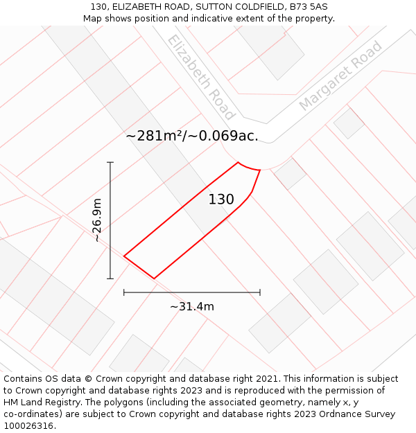 130, ELIZABETH ROAD, SUTTON COLDFIELD, B73 5AS: Plot and title map