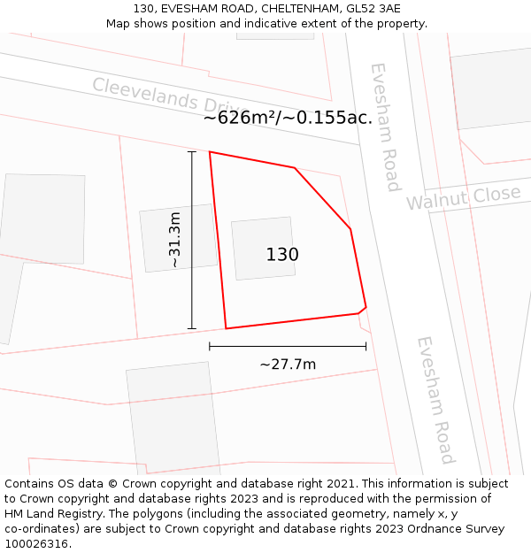 130, EVESHAM ROAD, CHELTENHAM, GL52 3AE: Plot and title map