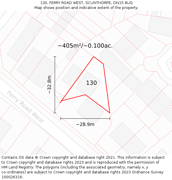 130, FERRY ROAD WEST, SCUNTHORPE, DN15 8UQ: Plot and title map