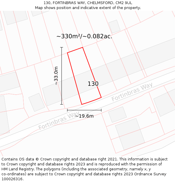 130, FORTINBRAS WAY, CHELMSFORD, CM2 9UL: Plot and title map