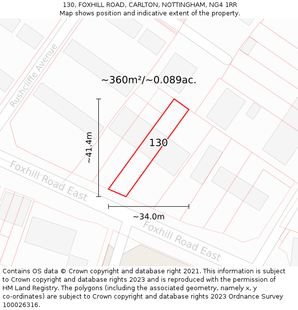 130, FOXHILL ROAD, CARLTON, NOTTINGHAM, NG4 1RR: Plot and title map
