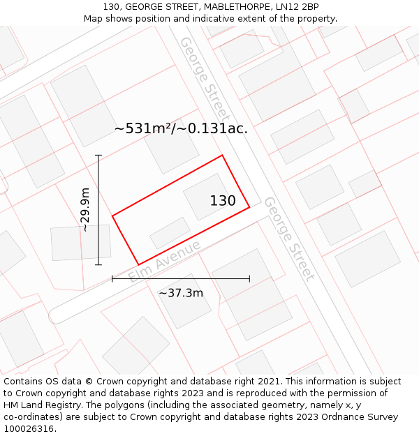 130, GEORGE STREET, MABLETHORPE, LN12 2BP: Plot and title map