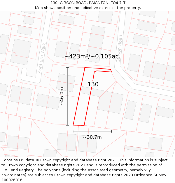 130, GIBSON ROAD, PAIGNTON, TQ4 7LT: Plot and title map