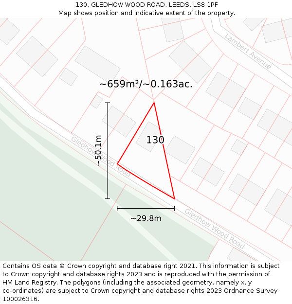 130, GLEDHOW WOOD ROAD, LEEDS, LS8 1PF: Plot and title map
