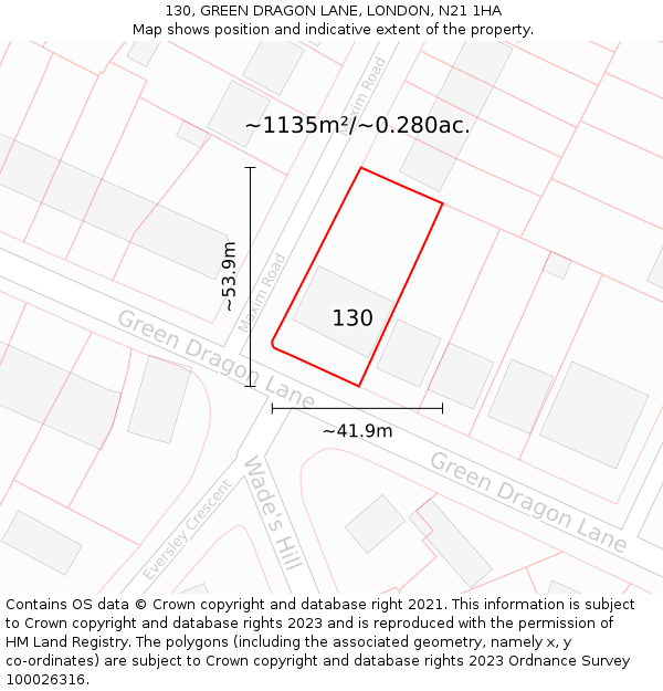 130, GREEN DRAGON LANE, LONDON, N21 1HA: Plot and title map