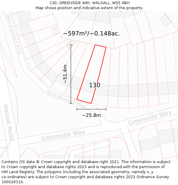 130, GREENSIDE WAY, WALSALL, WS5 4BH: Plot and title map