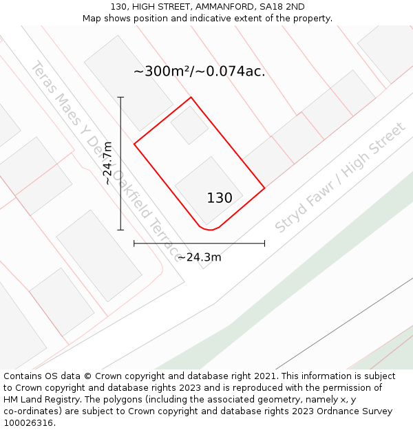 130, HIGH STREET, AMMANFORD, SA18 2ND: Plot and title map