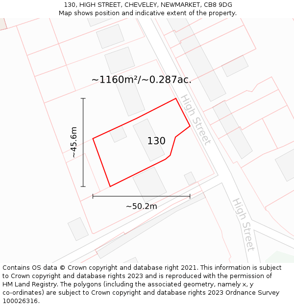 130, HIGH STREET, CHEVELEY, NEWMARKET, CB8 9DG: Plot and title map