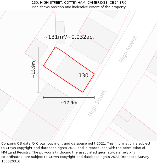 130, HIGH STREET, COTTENHAM, CAMBRIDGE, CB24 8RX: Plot and title map