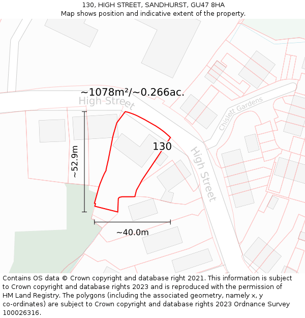 130, HIGH STREET, SANDHURST, GU47 8HA: Plot and title map