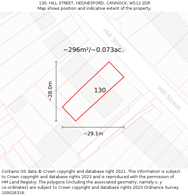 130, HILL STREET, HEDNESFORD, CANNOCK, WS12 2DR: Plot and title map