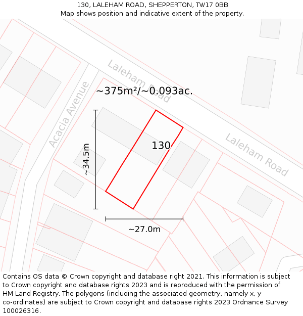 130, LALEHAM ROAD, SHEPPERTON, TW17 0BB: Plot and title map