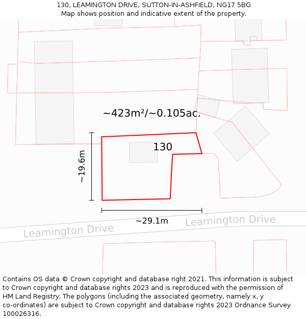 130, LEAMINGTON DRIVE, SUTTON-IN-ASHFIELD, NG17 5BG: Plot and title map