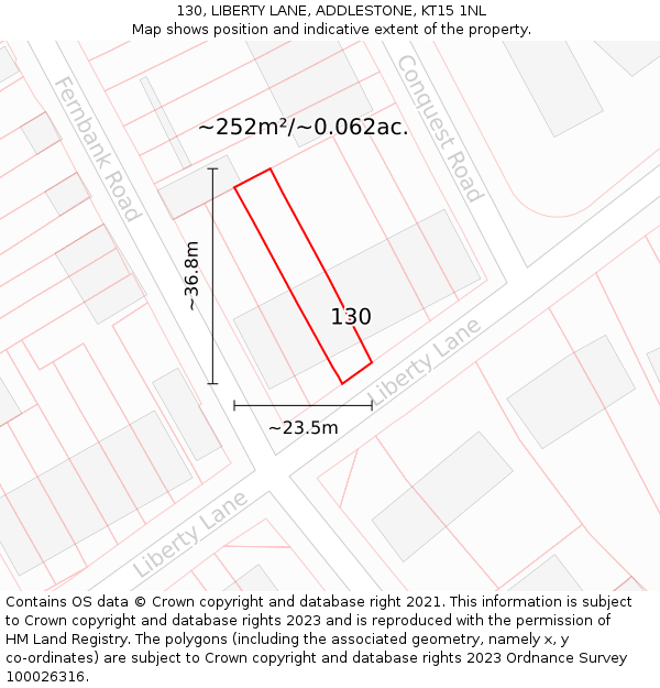 130, LIBERTY LANE, ADDLESTONE, KT15 1NL: Plot and title map