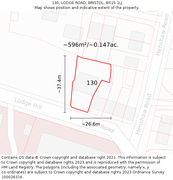 130, LODGE ROAD, BRISTOL, BS15 1LJ: Plot and title map
