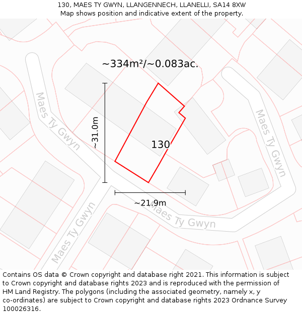 130, MAES TY GWYN, LLANGENNECH, LLANELLI, SA14 8XW: Plot and title map
