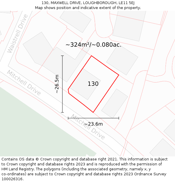 130, MAXWELL DRIVE, LOUGHBOROUGH, LE11 5EJ: Plot and title map