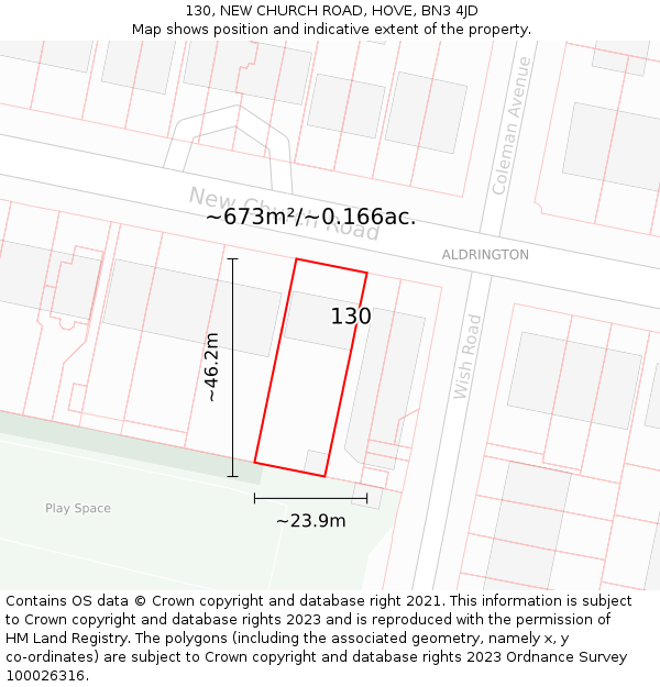 130, NEW CHURCH ROAD, HOVE, BN3 4JD: Plot and title map