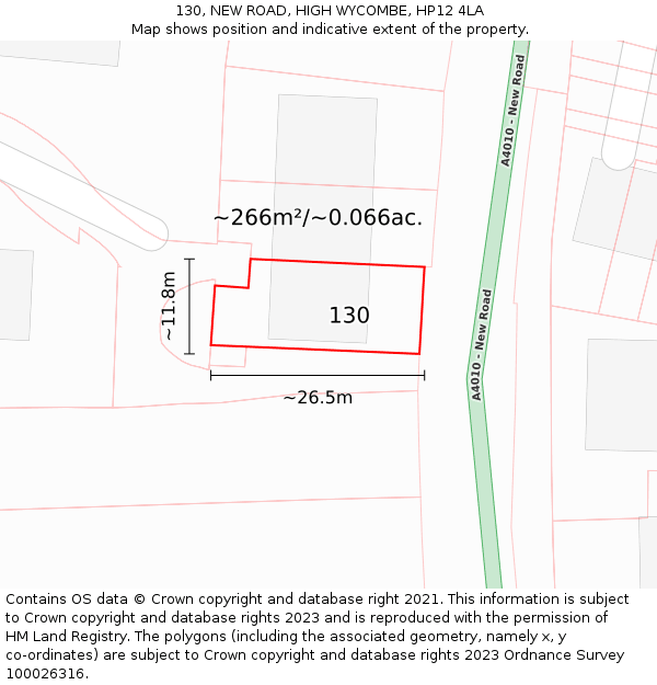130, NEW ROAD, HIGH WYCOMBE, HP12 4LA: Plot and title map