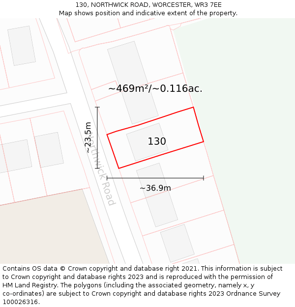 130, NORTHWICK ROAD, WORCESTER, WR3 7EE: Plot and title map
