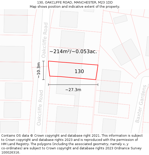 130, OAKCLIFFE ROAD, MANCHESTER, M23 1DD: Plot and title map