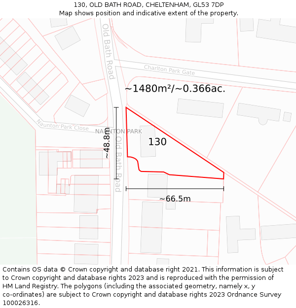 130, OLD BATH ROAD, CHELTENHAM, GL53 7DP: Plot and title map