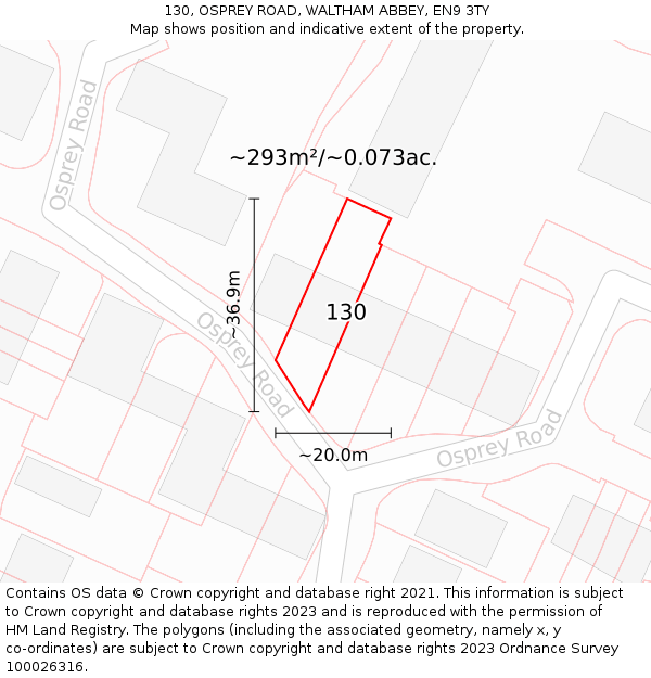 130, OSPREY ROAD, WALTHAM ABBEY, EN9 3TY: Plot and title map