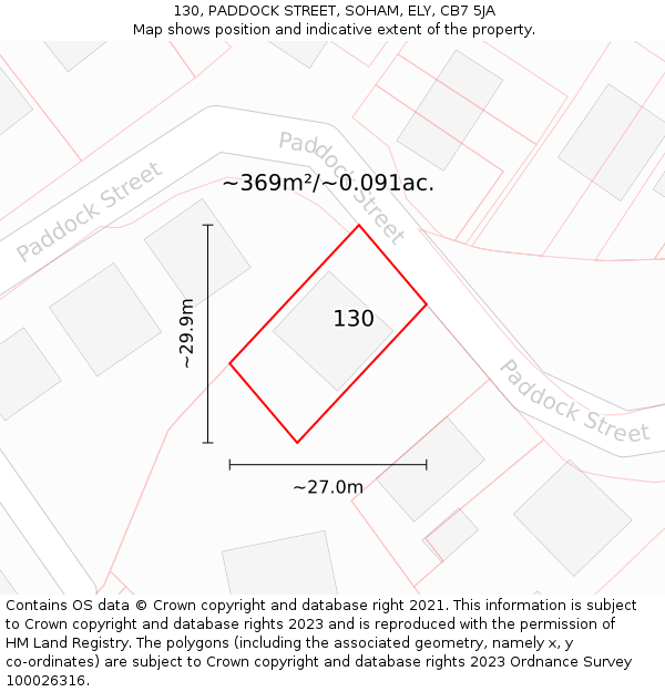 130, PADDOCK STREET, SOHAM, ELY, CB7 5JA: Plot and title map