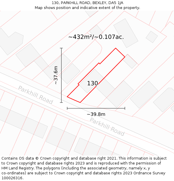 130, PARKHILL ROAD, BEXLEY, DA5 1JA: Plot and title map
