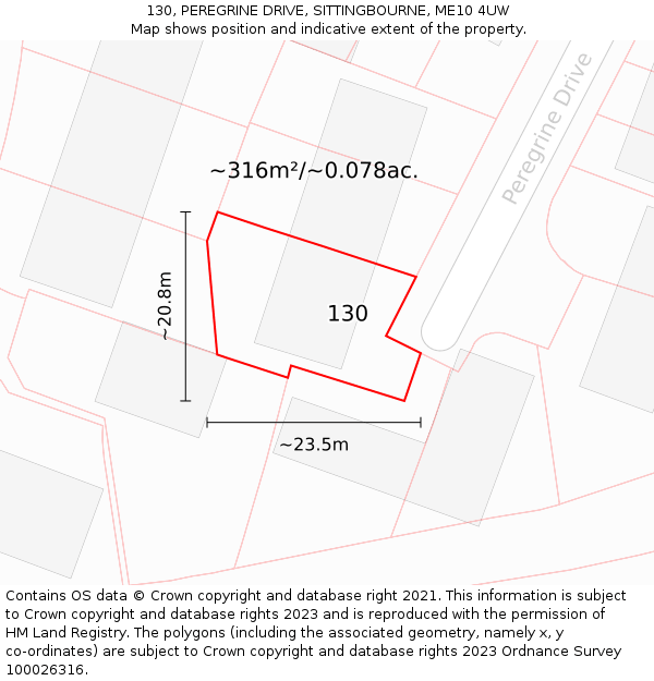 130, PEREGRINE DRIVE, SITTINGBOURNE, ME10 4UW: Plot and title map