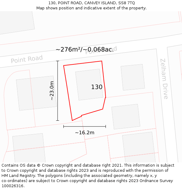130, POINT ROAD, CANVEY ISLAND, SS8 7TQ: Plot and title map