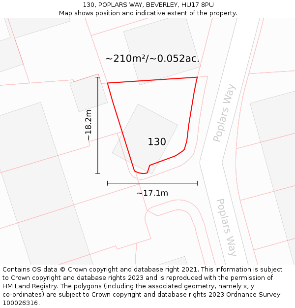 130, POPLARS WAY, BEVERLEY, HU17 8PU: Plot and title map