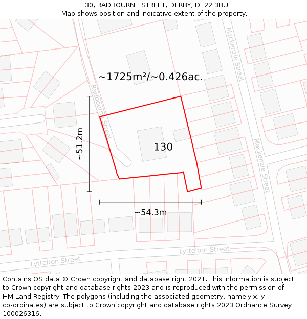130, RADBOURNE STREET, DERBY, DE22 3BU: Plot and title map