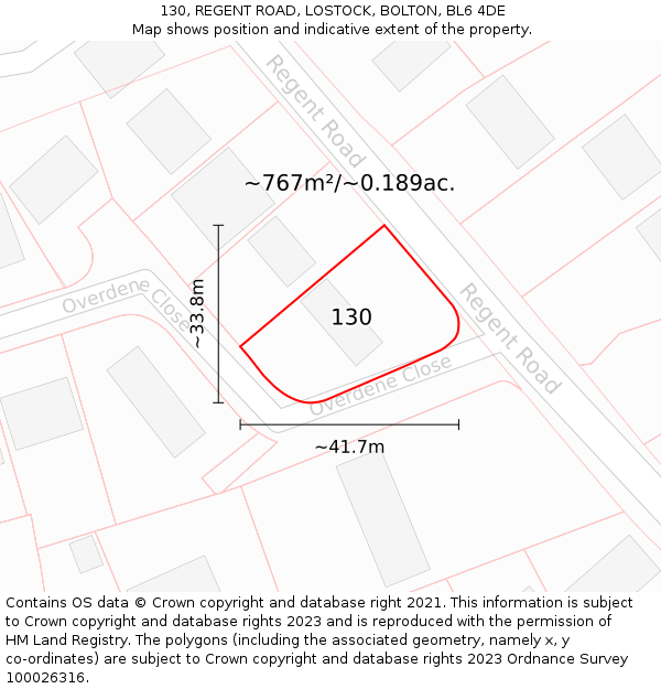 130, REGENT ROAD, LOSTOCK, BOLTON, BL6 4DE: Plot and title map