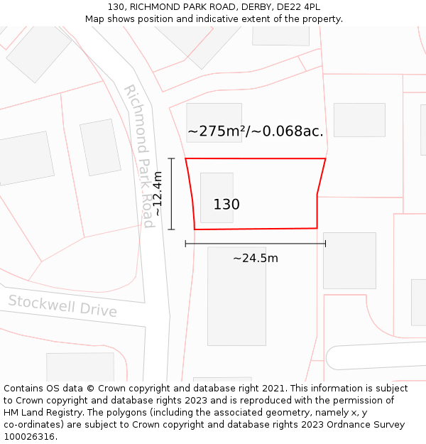 130, RICHMOND PARK ROAD, DERBY, DE22 4PL: Plot and title map