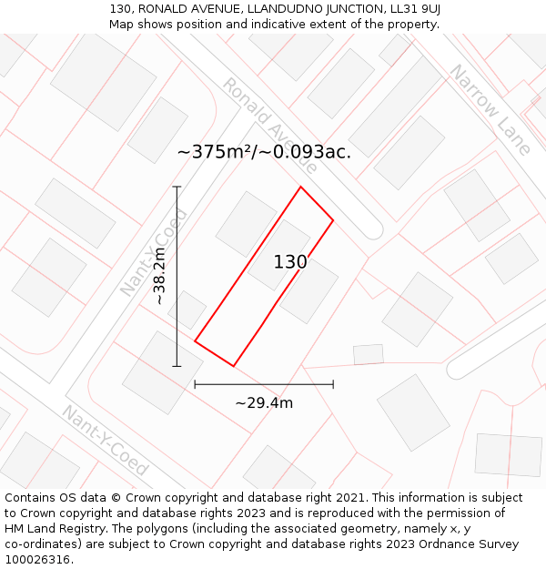 130, RONALD AVENUE, LLANDUDNO JUNCTION, LL31 9UJ: Plot and title map