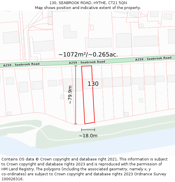 130, SEABROOK ROAD, HYTHE, CT21 5QN: Plot and title map