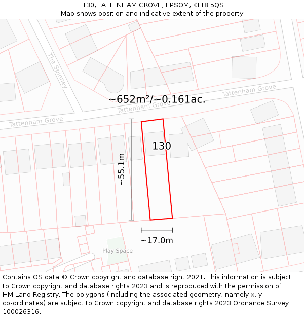130, TATTENHAM GROVE, EPSOM, KT18 5QS: Plot and title map