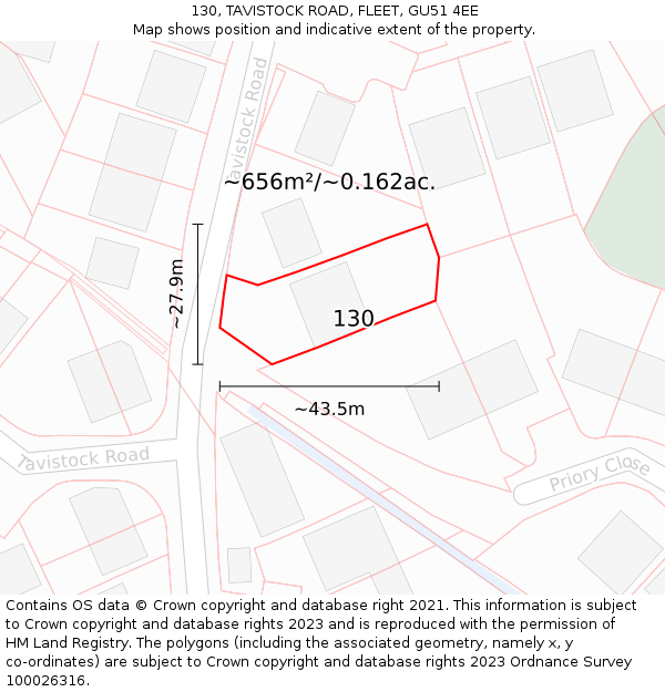 130, TAVISTOCK ROAD, FLEET, GU51 4EE: Plot and title map