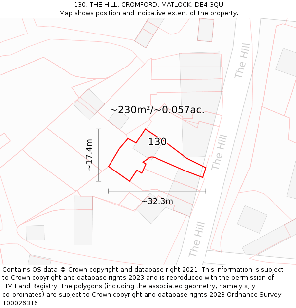 130, THE HILL, CROMFORD, MATLOCK, DE4 3QU: Plot and title map