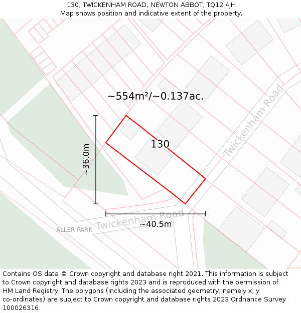 130, TWICKENHAM ROAD, NEWTON ABBOT, TQ12 4JH: Plot and title map