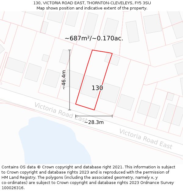 130, VICTORIA ROAD EAST, THORNTON-CLEVELEYS, FY5 3SU: Plot and title map